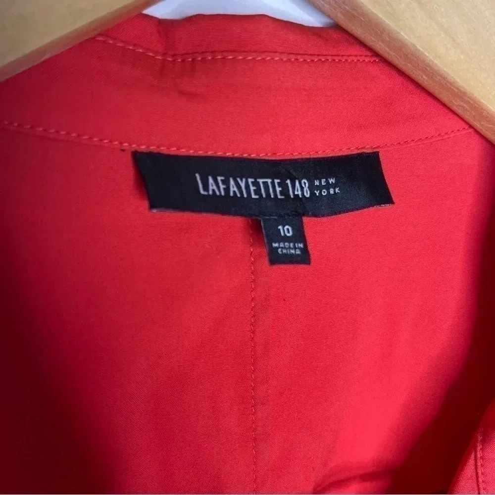 Lafayette 148 New York Womens Cotton Collared Hidden Placket Shirt Red Size 10 - Picture 4 of 7